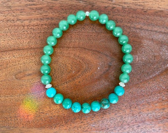 La Diosa Verde~ Pulsera de piedras preciosas naturales de turquesa tibetana y aventurina
