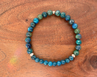 La Divina Feminidad~ Pulsera de piedras preciosas naturales de apatita azul y crisocola