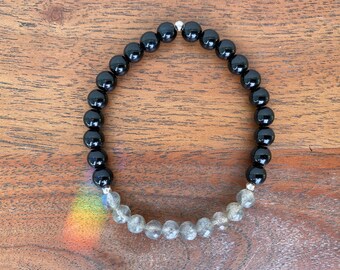 Pulsera de piedras preciosas naturales Mystic~ Labradorita y ónix negro