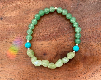 Pulsera de piedras preciosas naturales Ostara~ de cianita verde, turquesa y aventurina verde
