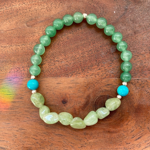 Ostara~ Green Kyanite, Turquoise, and Green Aventurine Natural Gemstone Bracelet