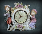 Vintage Figural Mantle Clock With Boy and Girl in Period Costumes - Clock Needs Repair