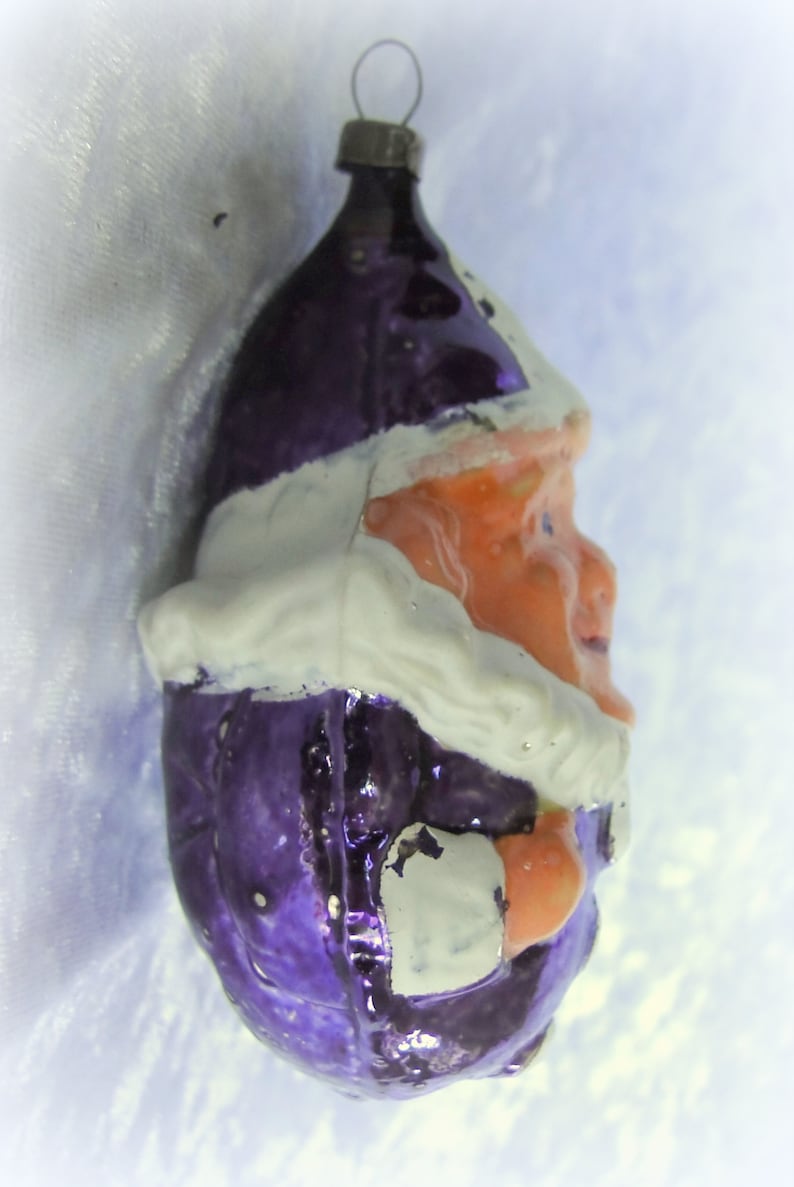Purple Costume with White Collar and Buttons Antique Blown Glass Clown Christmas Ornament