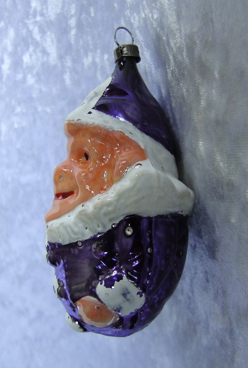Purple Costume with White Collar and Buttons Antique Blown Glass Clown Christmas Ornament