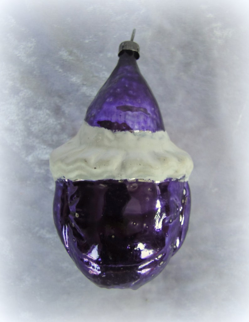 Purple Costume with White Collar and Buttons Antique Blown Glass Clown Christmas Ornament