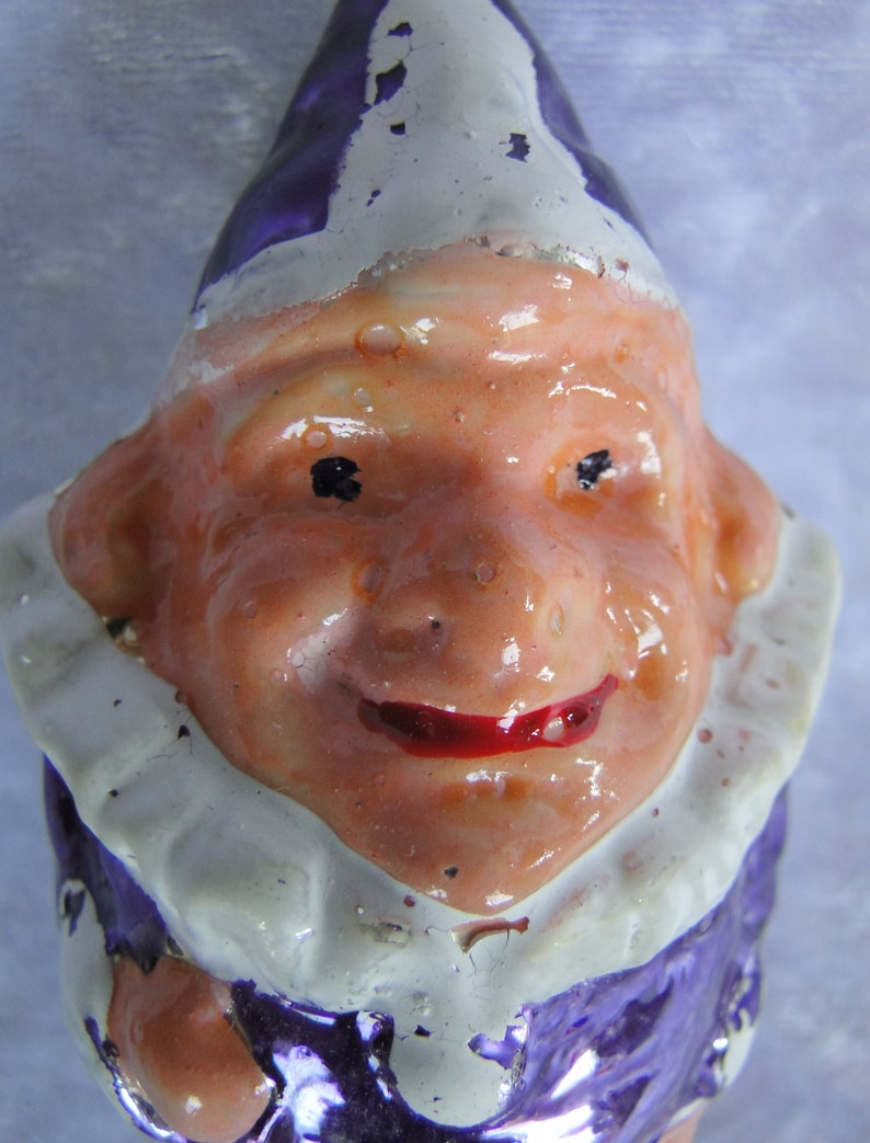 Purple Costume with White Collar and Buttons Antique Blown Glass Clown Christmas Ornament