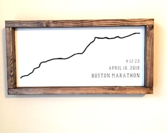 Custom Boston Marathon Route Wood Sign: Runner Gift