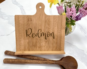 Personalized Wood Cookbook Stand: Tablet & iPad Recipe Holder