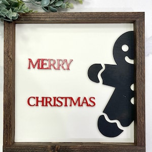Merry Christmas Hipster Santa Cute Gingerbread Nutcracker soldier or Present Thief wood farmhouse sign