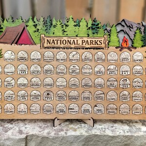 United States National Park Travel Map made of wood and customizable road trip map PAINTED VERSION