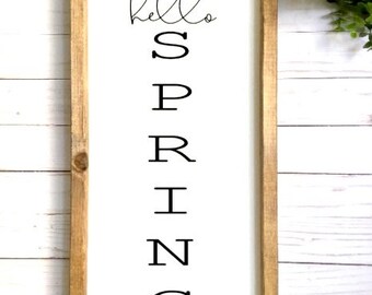 Hello Spring wood sign rustic cottage farmhouse stile
