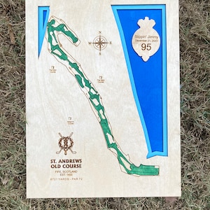 St. Andrews Old Course Golf Course Fife Scotland Map Multi Layered Wood Golf Course Picture Custom Engraved Golf Map Golf Course Golf Gift
