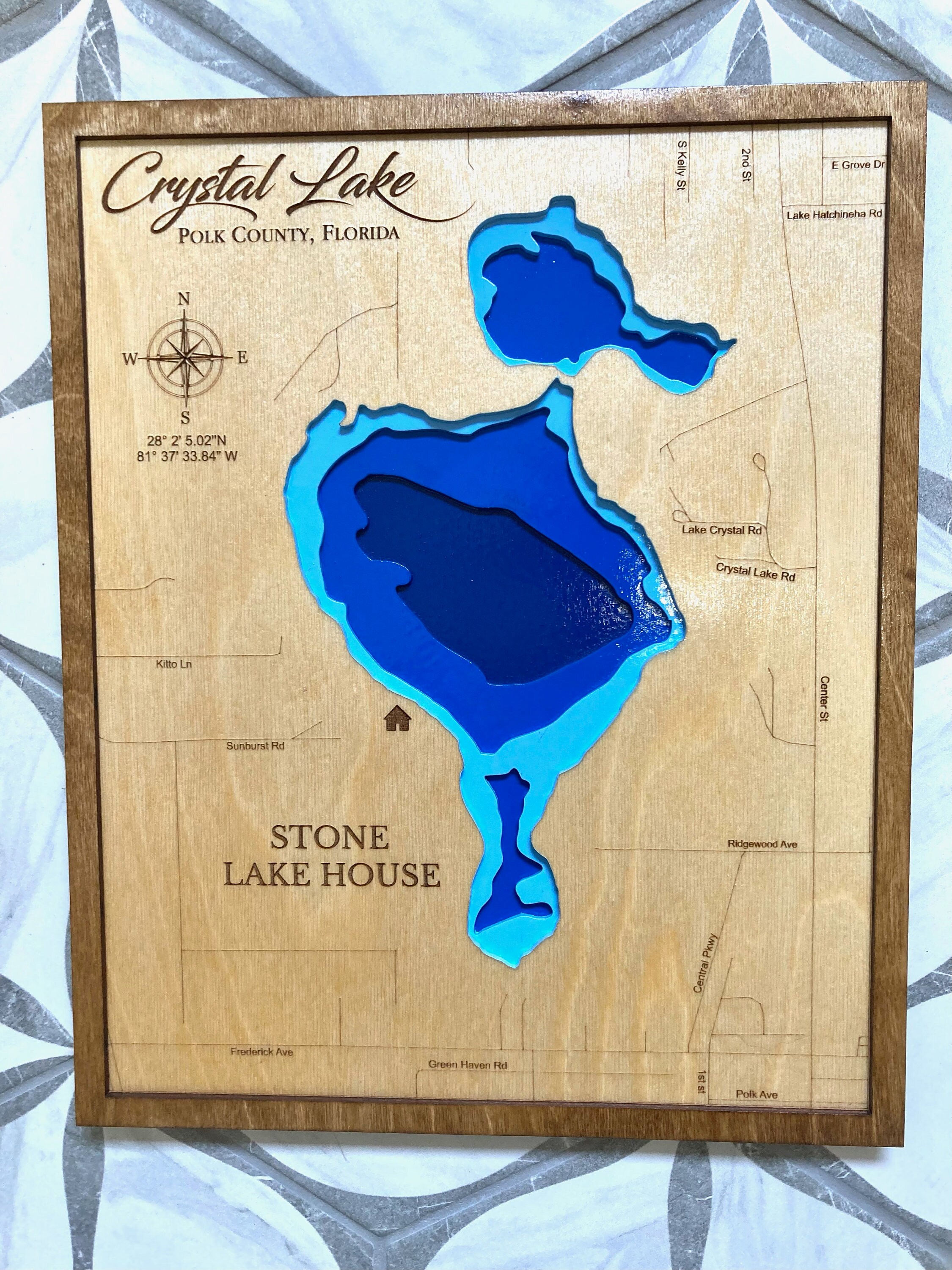 Crystal Lake Florida Wood Map: 3D Engraved Lake Art - Etsy