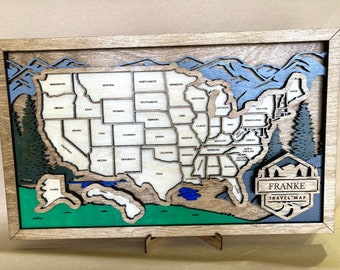 United States Travel Map made of wood and fully customizable and personalized road trip map PAINTED VERSION