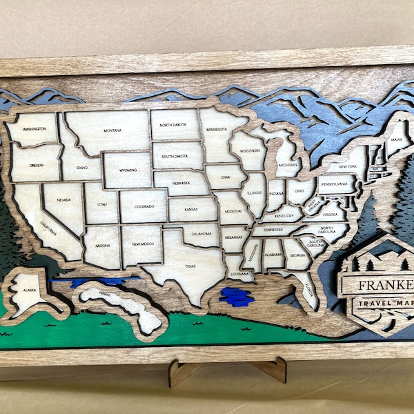 United States Travel Map made of wood and fully customizable and personalized road trip map PAINTED VERSION