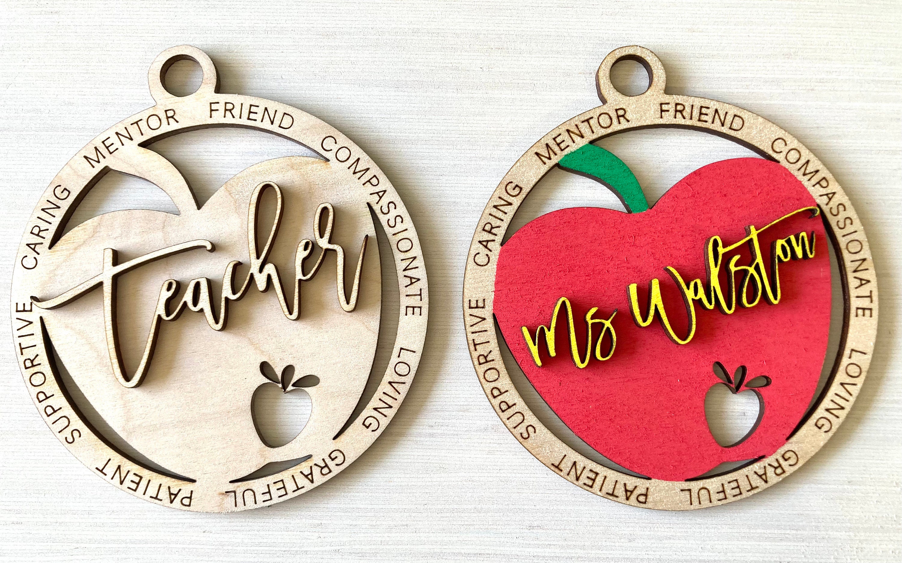 Teacher Christmas ornament personalized wood layered 3D ornament