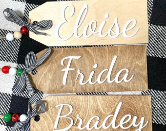 Personalized Wooden Stocking Tag, Stocking Name Tags, Farmhouse Name Tags For Christmas Stocking Gift Tags, 3D Stocking Tag