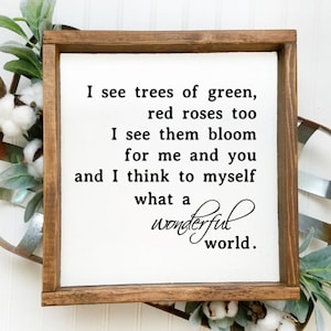 And I think to myself what a wonderful world wood Christmas decor sign