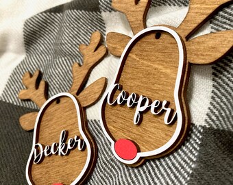 Custom Wood Reindeer Rudolph  Christmas Ornament Personalized wood Christmas ornament personalized customized