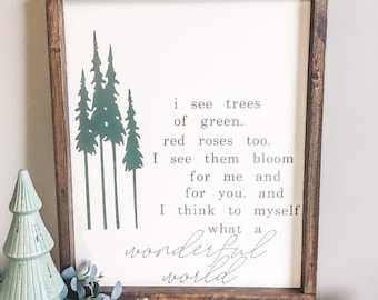 And I think to myself what a wonderful world wood Christmas decor sign