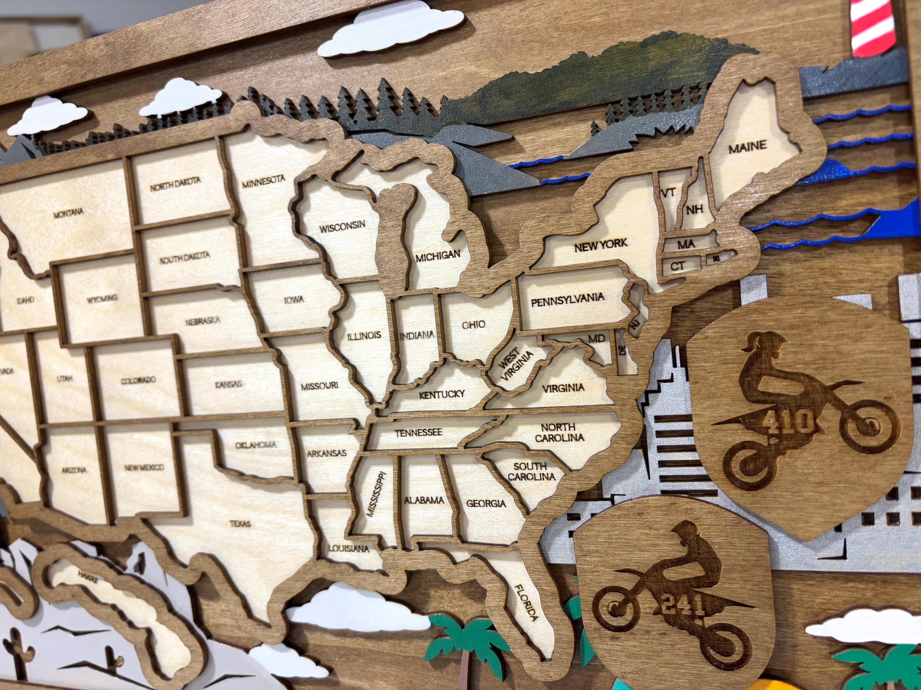 Motocross USA Travel Map: Wood Dirt Bike State Tracker Puzzle - Etsy