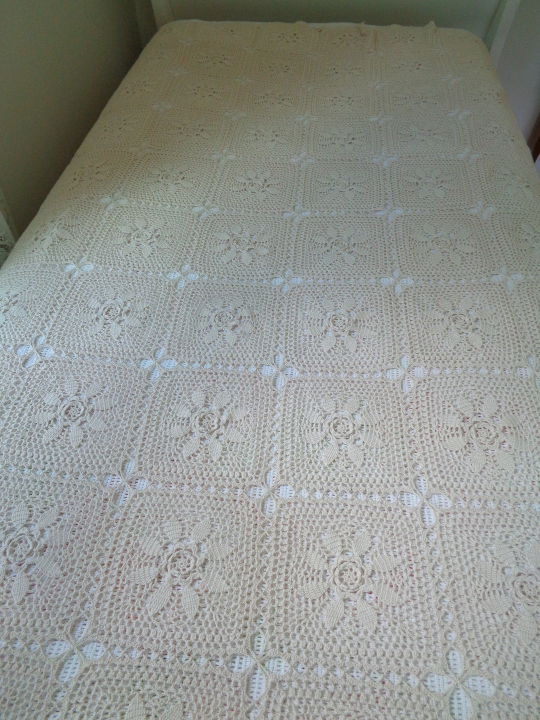 Vintage Crochet Coverlet Double/full 84''L X Etsy