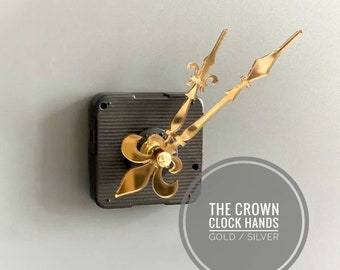 Mirrored Small Clock Hands "The Crown" for Resin Epoxy Wall Clocks, Laser Cut Acrylic Golden, Silver (optionally matching dashes)