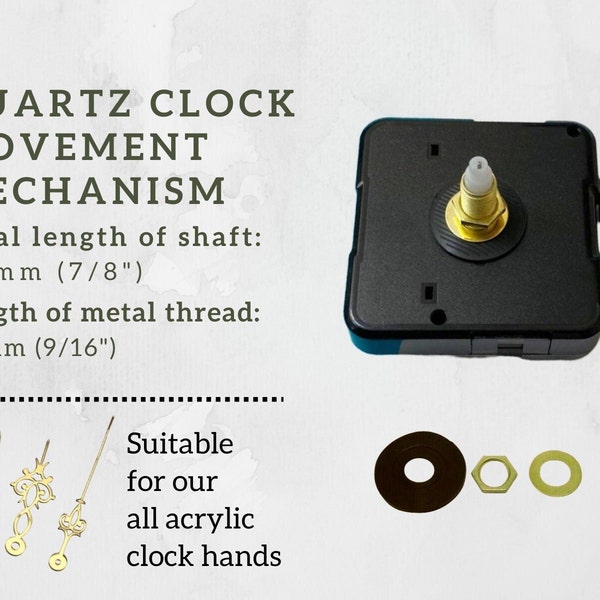 CLOCKWORK 22mm (7/8") Welle Länge, Gewinde 15mm (9/16") Quiet Quartz Uhrwerk Mechanismus für Wanduhr mit Kunststoffaufhänger