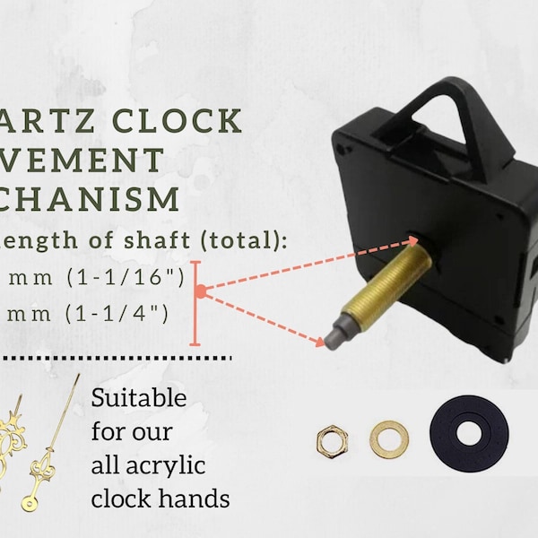 CLOCKWORK Lange Welle 27 mm & 31mm Quarz-Uhrwerk-Mechanismus für Wanduhren mit Aufhänger