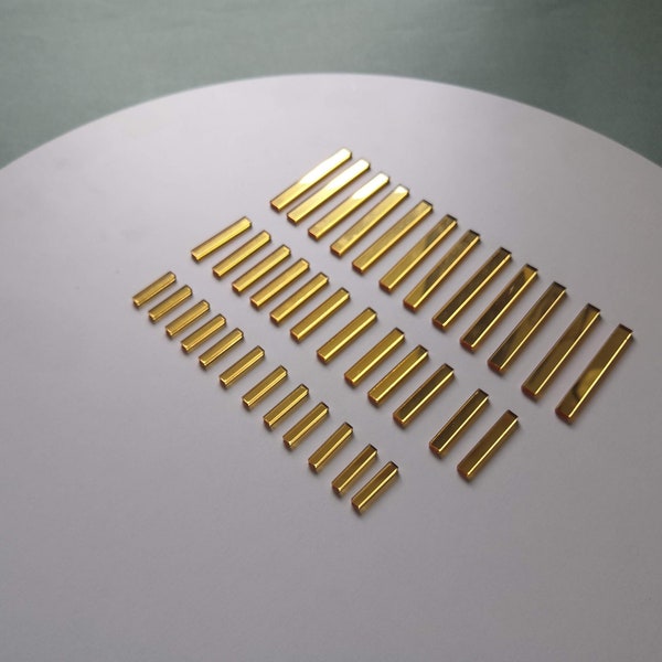 12pcs Mirrored BRIGHT GOLD Strips with Squared ends, Hour Marks for Clocks, 3 sizes, Acrylic Laser Cut