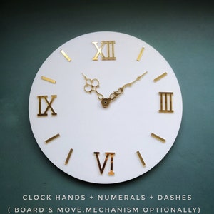 Kit#6 Bright Gold Mirrored Clock Hands Lace-II, Dashes squared, 4pcs Roman Numerals Laser Cut Acrylic for Resin Epoxy Wall Clocks