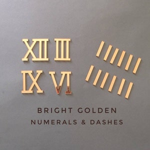 Gold Mirror Roman Numerals (4cm) & Dashes (3cm) for Epoxy Resin Wall Clock ~ Laser Cut Mirrored Acrylic
