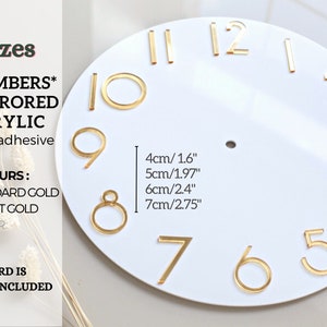 12pcs Mirrored BRIGHT GOLD (& Gold) Numerals 4cm, 5cm, 6cm, 7cm Arabic for Epoxy Clocks ~ Laser Cut Mirrored Acrylic DIY Clock. Non-adhesive