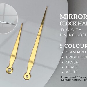 5 colours Mirrored Classic Clock Hands 'BIG CITY' Gold, Silver, Black, White Laser Cut Acrylic Epoxy Resin Clocks (pin included)