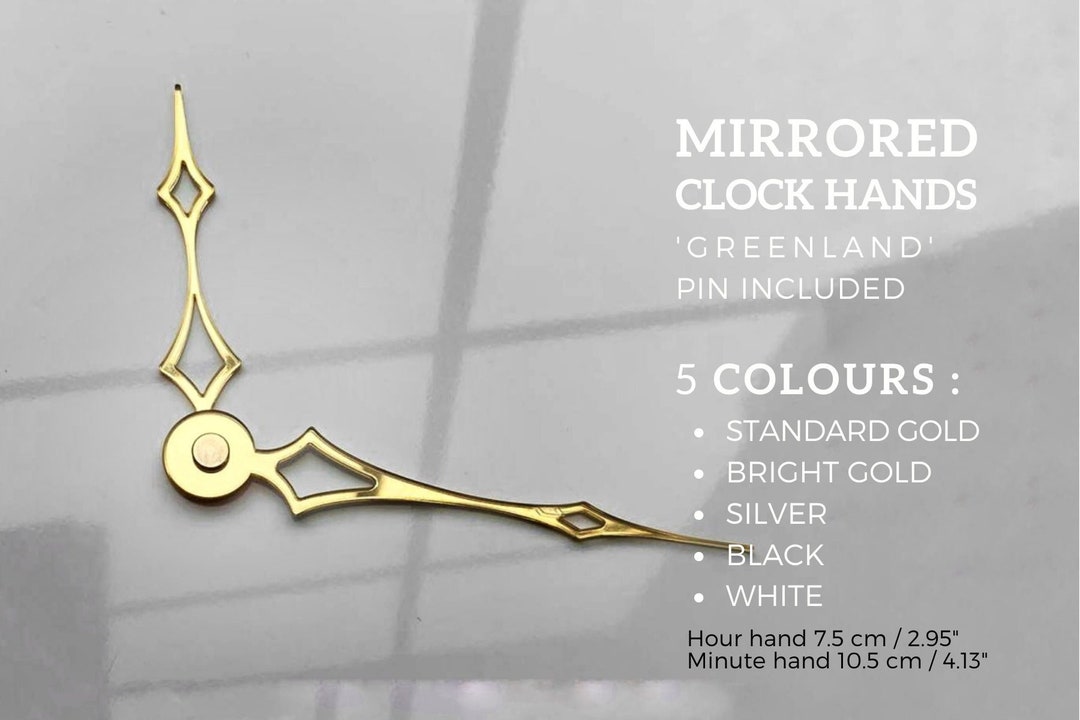 5 Colours Mirrored Clock Hands 'GREENLAND' Gold, Silver, Black, White