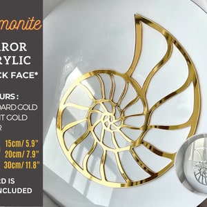 3 sizes Mirror Clock Decor 'Ammonite" Bright Gold, Gold, Silver Acrylic Dial D30cm/11.8",  D20cm/ 7.9", D15cm/5.9" clock markers resin art