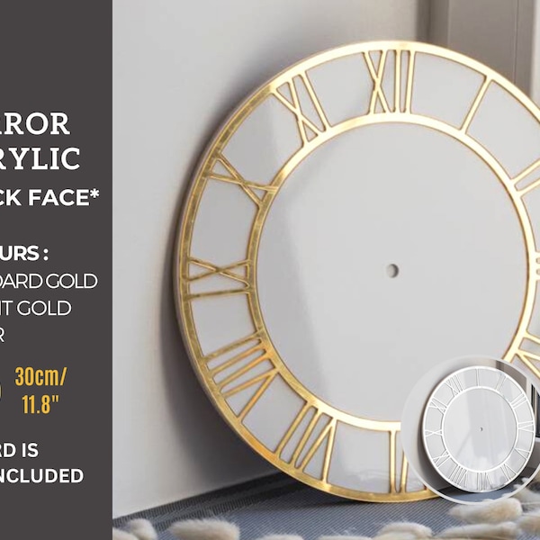 Horloge miroir classique, cadran argenté, or (standard ou brillant) acrylique D30 cm/11,8 po. pour horlogerie, art en résine