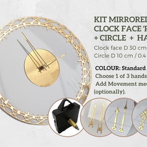 Mirror Acrylic Clock Making Kit Gold (standard) incl. Dial D30cm/11.8" +Middle Circle +Hands (1of 3) +Quartz Movement Mechanism (optionally)