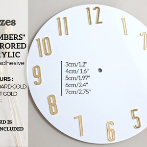 12pcs Thin Long Arabic Numerals Sizes 3cm/1.18", 4cm/ 1.6" etc. in Bright Gold for Epoxy Resin Wall Clock,  Mirrored Acrylic