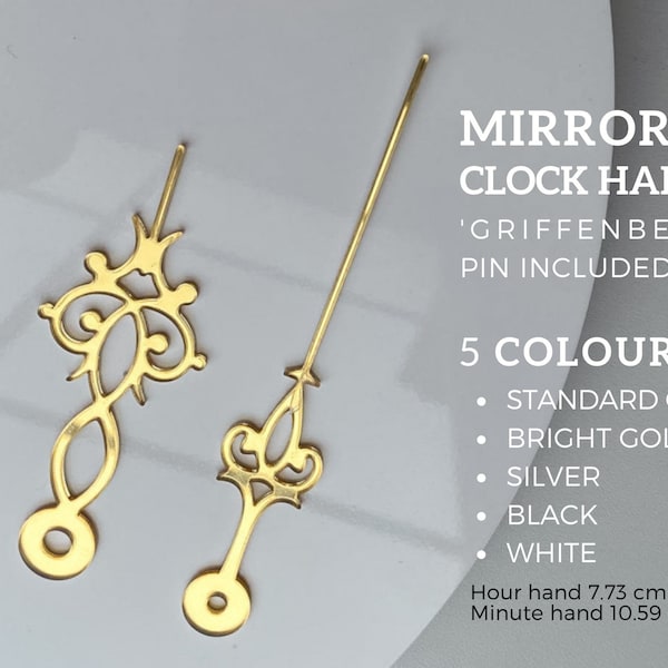 5 colours Mirrored Clock Hands 'GRIFFENBERG' Gold, Silver, Black, White Laser Cut Acrylic Epoxy Resin Clocks (pin included)
