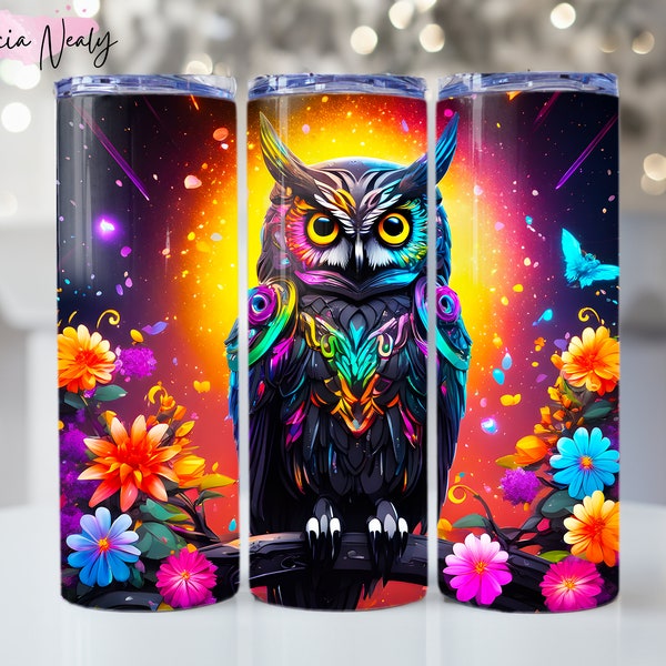 Owl Tumbler wrap | 20oz Skinny Tumbler Png Design | Sublimation | Floral Sublimation Tumbler | Clipart Png | Whimsical Owl Illustration