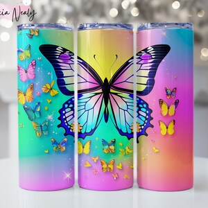 Butterfly 20 oz Tumbler Wrap | Straight Skinny Wrap | Pastel Colorful Design