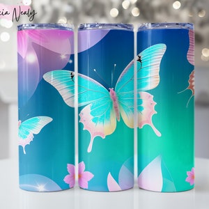 Butterfly 20 oz Tumbler Wrap | Colorful and Bright Sublimation PNG | Straight Tumbler Wrap | Add A Name