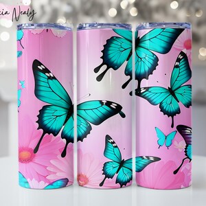 Colorful Butterfly Tumbler Wrap 20 oz   Blue & Purple Pink PNG Seamless Sublimation 20 oz Skinny Tumbler Instant Digital Download
