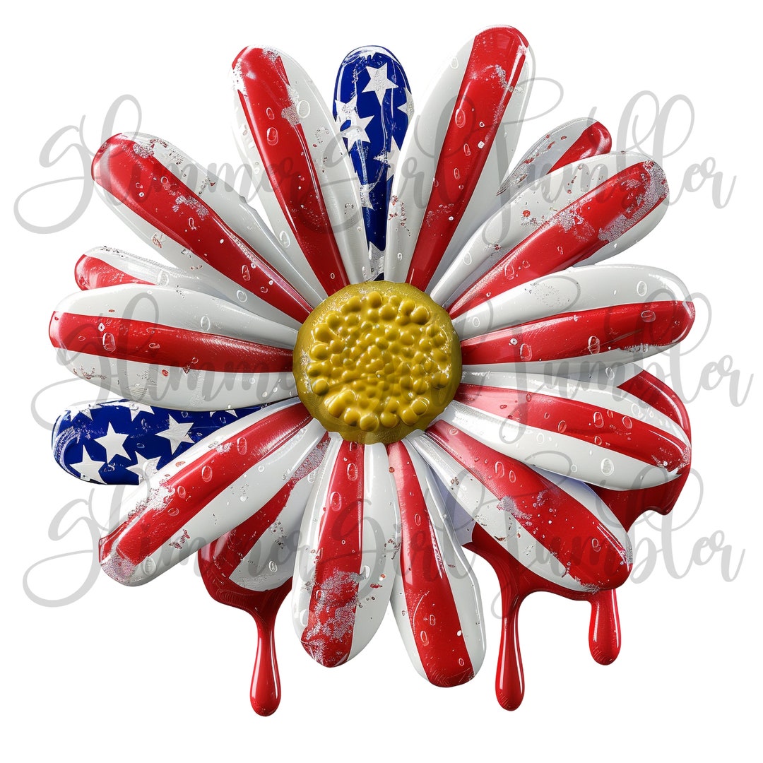 American Flag Clipart Daisy PNG Flower Watercolor 3D Art Clipart for