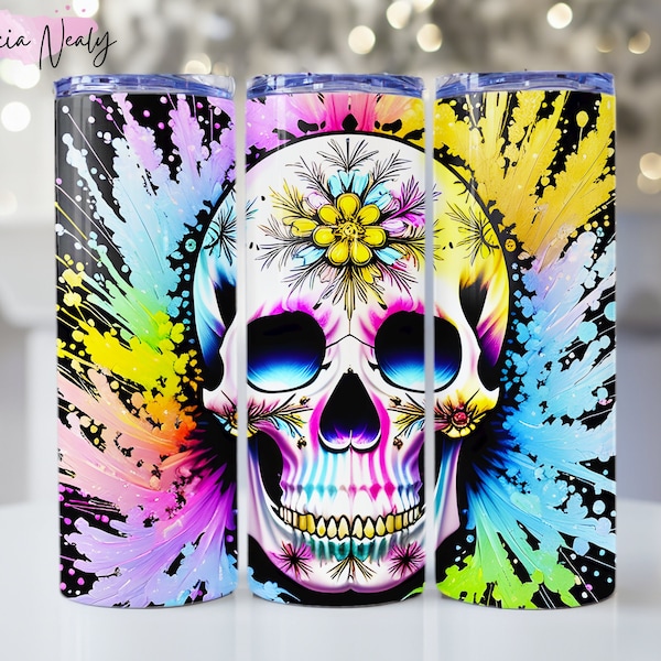 Sugar Skull Tumbler Design, 20oz Png Tumbler wrap, Skull With Flowers Png Digital Download, 3D Png, High Resolution, Tumbler Prints