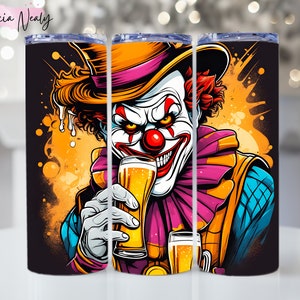 Funny Halloween 20 oz Skinny Tumbler Wrap Clown with Balloons,  Sublimation Clown Tumbler, Png digital download ONLY, Graffiti Tumbler PNG