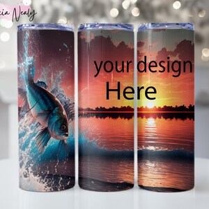 Vaso de pescado PNG, diseño de vaso delgado de 20 oz, vaso de papá pescador, pez lubina saltando en el agua png, descarga digital, bandera estadounidense Png