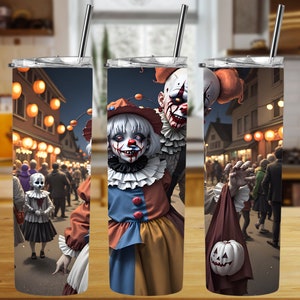 Halloween Sublimation Tumbler Png, Clown Png, 20oz Skinny tumbler design, Straight tumbler png Digital download, Scary Png
