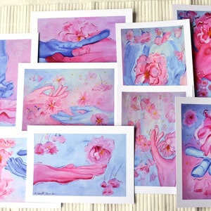 Kindness: Art Postcards Conjunto completo de nove ~ Mini impressões ~ Cartões de arte floral ~ Cartões postais de pintura